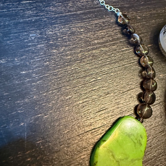 Lime Green Turquoise and Smokey Quarts Necklace - Picture 5 of 7